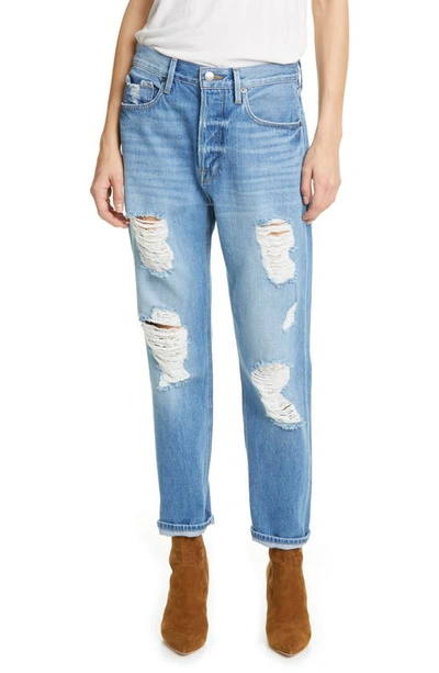 Frame Heritage Original Ripped High Waist Ankle Jeans In Bellflower Rips