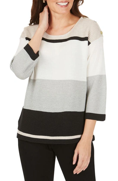 Shop Foxcroft Linden Colorblock Cotton Blend Sweater In Black Multi