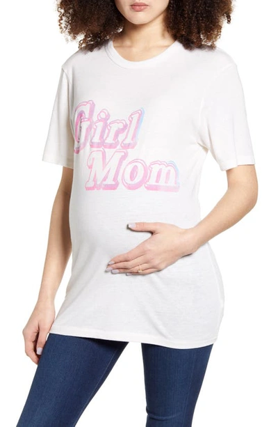 Shop Bun Maternity Girl Mom Maternity Graphic Tee In Ivory