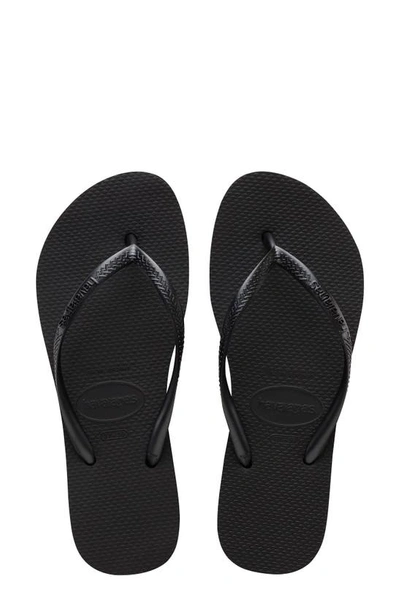 Havaianas Slim Crystal Glamour Flip Flops In Black