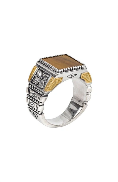 Shop Konstantino Tiger's Eye Ring In Silver/ Gold/ Tiger Eye