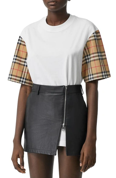 Burberry Vintage Check Sleeve T-shirt - Women's - Cotton In White | ModeSens