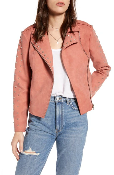 Shop Bb Dakota True Stud Faux Suede Moto Jacket In Terracotta