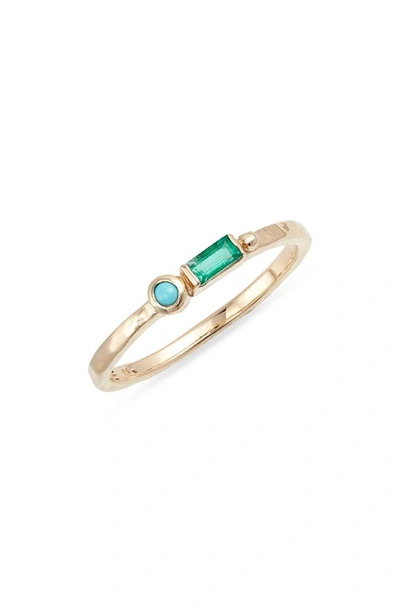 Shop Anzie Emerald & Cabochon Dew Drop Ring In Yellow Gold/ Green/ Blue