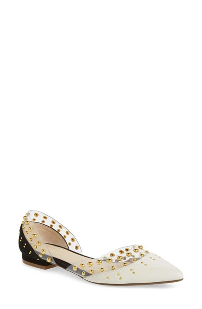 Shop Cecelia New York Studded D'orsay Flat In Black White Suede