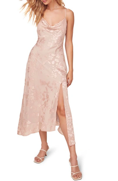 Shop Astr Gaia Strappy Bias Cut Midi Dress In Blush Floral Jacquard