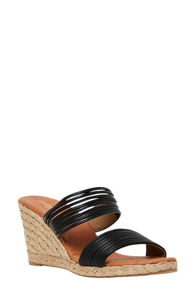Shop Andre Assous Amy Wedge Sandal In Black Leather