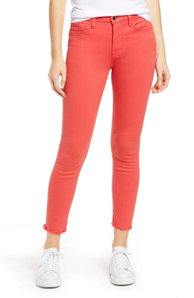 Shop Jen7 By 7 For All Mankind High Waist Fray Hem Ankle Skinny Jeans In Ruby Red