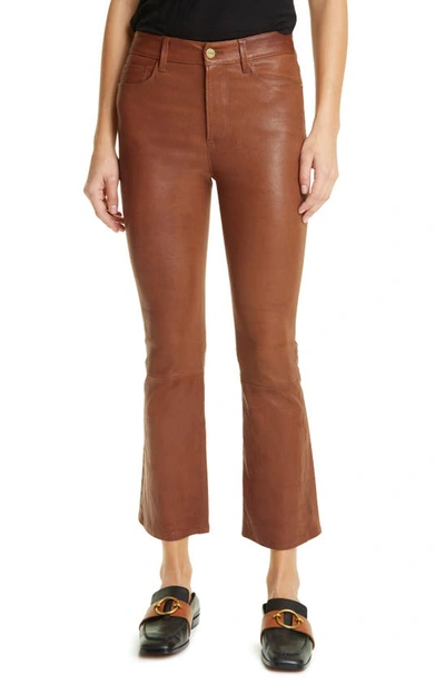 Shop Frame Le Crop Mini Boot Leather Pants In Tobacco