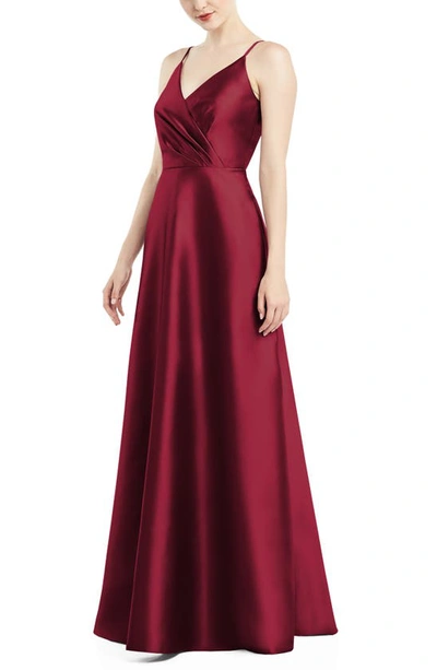 Shop Alfred Sung Satin Twill A-line Gown In Burgundy