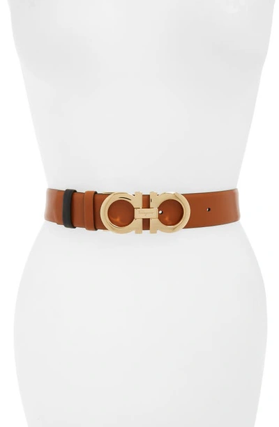 Ferragamo Reversible And Adjustable Gancini Belt In Sella Nero