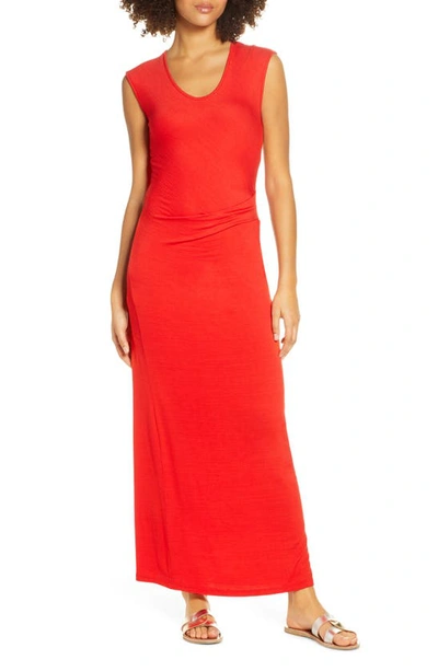 Shop Fraiche By J Ruched Jersey Maxi Dress In Red
