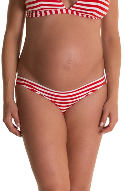 Shop Pez D'or Isabella Stripe Maternity Bikini Bottoms In Red/ White