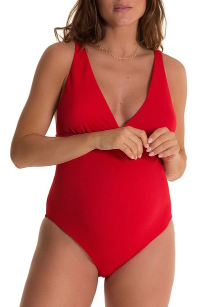 Shop Pez D'or Beatriz One-piece Maternity Swimsuit In Red