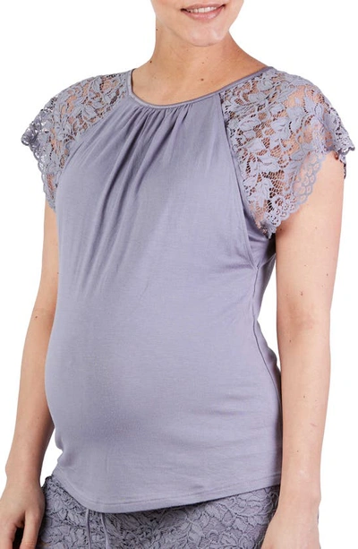 Shop Cache Coeur Sofia Lace Sleeve Maternity/nursing Pajama Top In Lilac