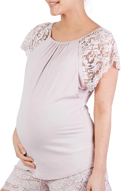 Shop Cache Coeur Sofia Lace Sleeve Maternity/nursing Pajama Top In Petal