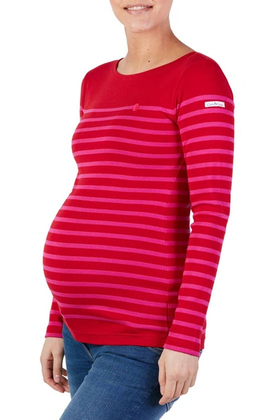 Shop Cache Coeur X Armor Lux C'est La Vie Stripe Organic Cotton Maternity Top In Red/ Fuschia