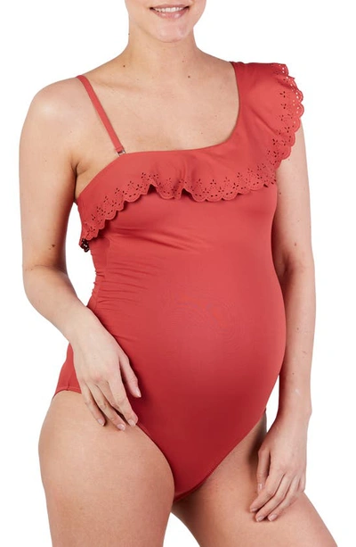 Shop Cache Coeur Bloom One-shoulder One-piece Maternity Swimsuit In Copper