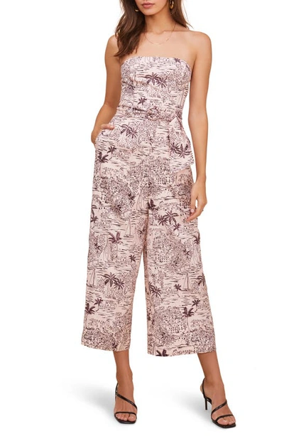 Shop Astr Kona Strapless Wide Leg Crop Jumpsuit In Blossom Tropical Print