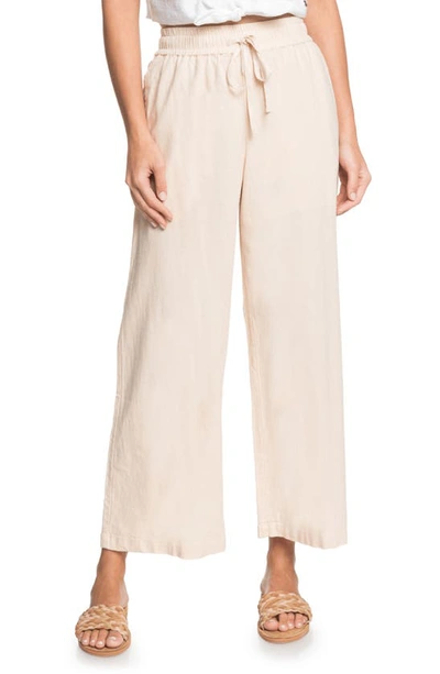 Shop Roxy Redondo Beach Linen Blend Crop Wide Leg Pants In Ivory Cream