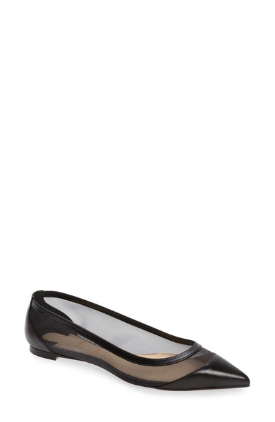 Shop Christian Louboutin Galativi Mesh Pointed Toe Flat In Black