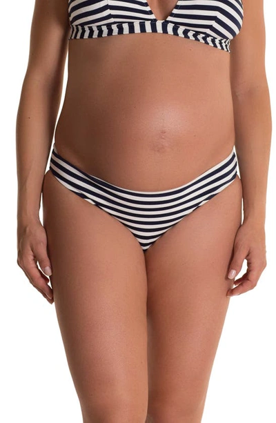 Shop Pez D'or Isabella Stripe Maternity Bikini Bottoms In Navy/ White