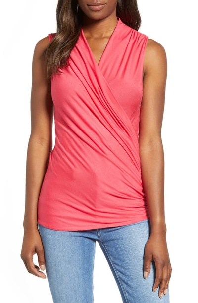 Shop Loveappella Cross Drape Sleeveless Top In Azalea