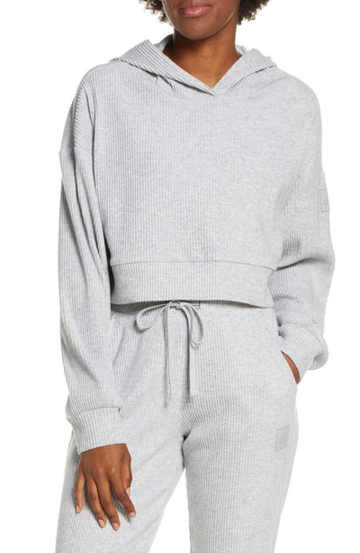 Alo Yoga Muse Cropped Ribbed Fleece Hoodie In Athletic Heather