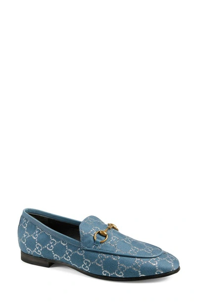 Shop Gucci New Jordaan Metallic Gg Loafer In Blue/ Silver/ Blue