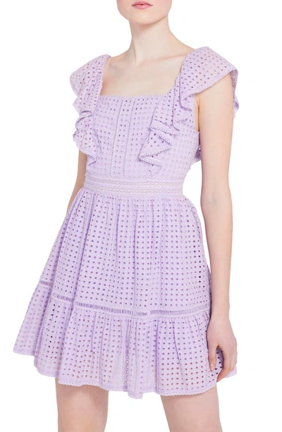 Shop Alice And Olivia Remada Flutter Sleeve Eyelet Fit & Flare Dress In Lavender