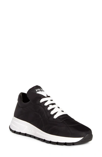 Shop Prada Logo Sneaker In Black Leather