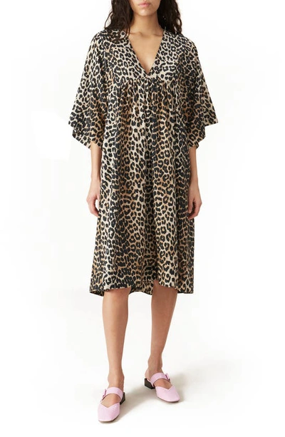 Ganni Leopard Print Cotton & Silk Dress | ModeSens