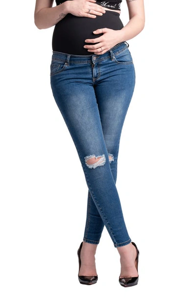 Shop Preggo Leggings Santa Monica Ripped Skinny Maternity Jeans In Blue