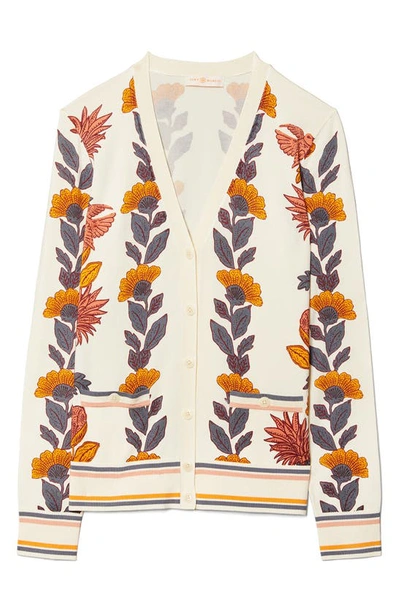 Shop Tory Burch Madeline Floral Cardigan In Orange Wonderland Vine