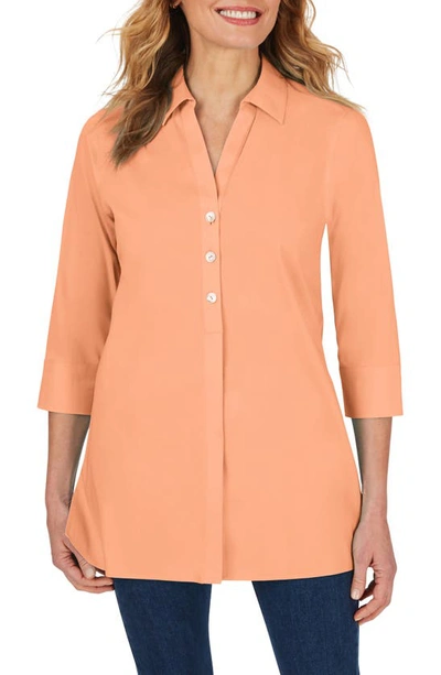 Shop Foxcroft Pamela Stretch Button-up Tunic In Coral Twist