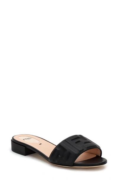 Shop Fendi Ff Embossed Logo Slide Sandal In Black