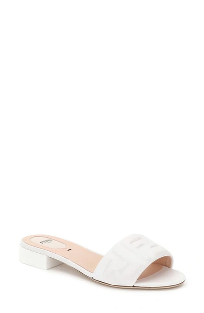 Shop Fendi Ff Embossed Logo Slide Sandal In White