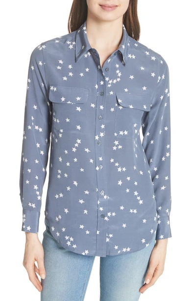 Equipment Slim Signature Printed Washed-silk Shirt In Bluestone