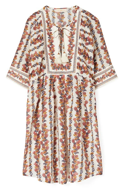 Shop Tory Burch Tropical Print Cotton & Silk Cover-up Tunic Dress In Orange Wonderland Vine