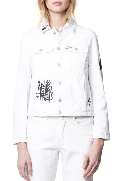 Shop Zadig & Voltaire Kioky Graffiti Print Denim Jacket In Judo