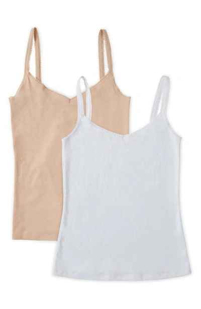 Shop On Gossamer 2-pack Cabana Cotton Reversible Camisoles In Champagne/ White
