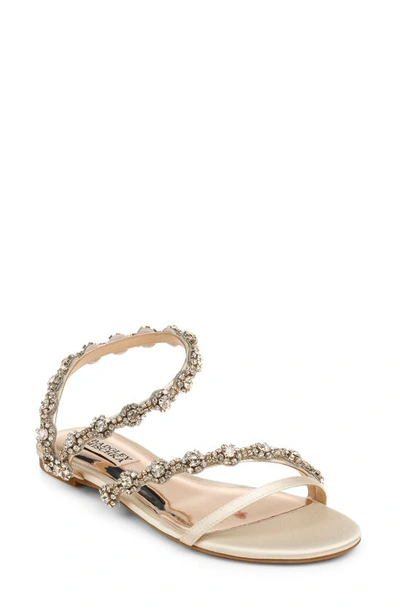 Shop Badgley Mischka Zia Embellished Sandal In Ivory Satin