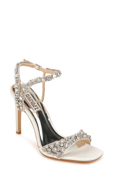 Badgley Mischka Galia Metallic Crystal Stiletto Sandals In Soft White Satin