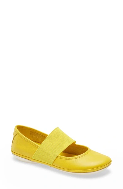 Shop Camper Right Nina Leather Ballerina Flat In Medium Yellow Leather