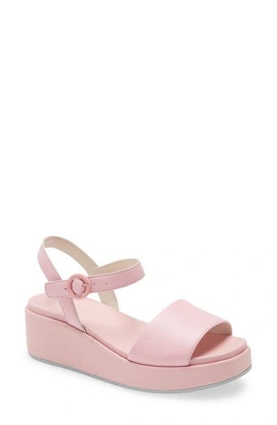 Shop Camper Misia Platform Wedge Sandal In New Pastel Pink Leather