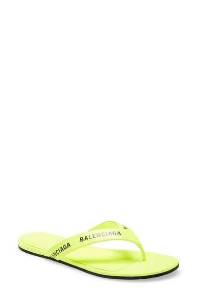 Shop Balenciaga Logo Flip Flop In Fluo Yellow/ Black