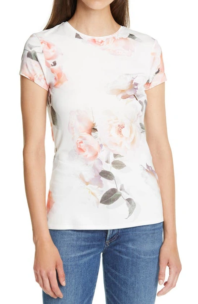 Shop Ted Baker Chesnot Bouquet Print Fitted T-shirt In Ivory