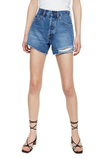 Shop Anine Bing High Waist Denim Shorts In Blue Sea