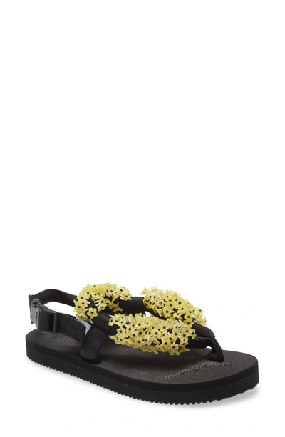 Shop Cecilie Bahnsen X Suicoke Kat Floral Beaded Sandal In Black Yellow