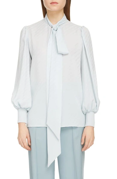 Shop Givenchy Jacquard Logo Print Tie Neck Silk Top In Light Blue